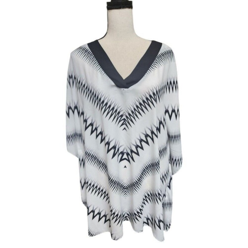 Worthington Pocho Style Sheer Blouse Size 1X Flowy Boho Comfort